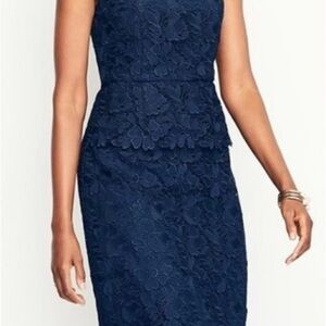 NWOT Talbot Navy Lace Peplum V Back Cocktail Sheath Dress Sz.8P Party Graduation